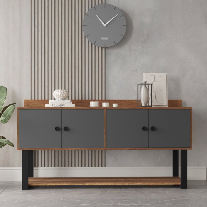 Hanah Home Consola Mn04-Ba, 180x93.2x85 cm, Tablero de Partículas Melaminado, Nogal y Antracita